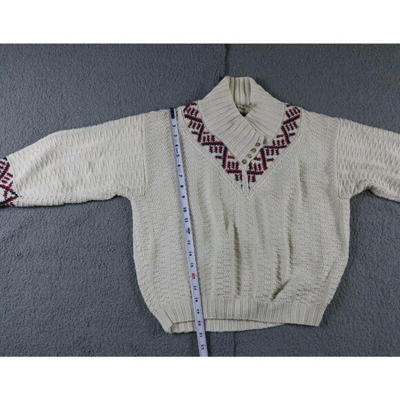 L.L.Bean Cropped Sweater Womens M White Funnel Neck Cable Knit Hong Kong Vintage - Picture 4 of 8